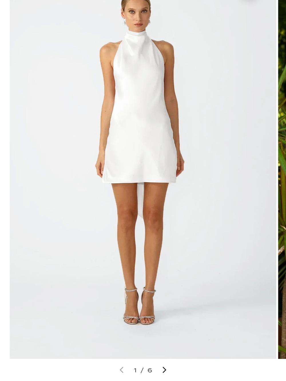 Satin High-Neck Mini Dress in White